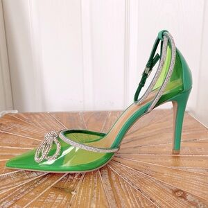 NWT Shoe Dazzle Green Sparkly Pointed Toe Pumps
